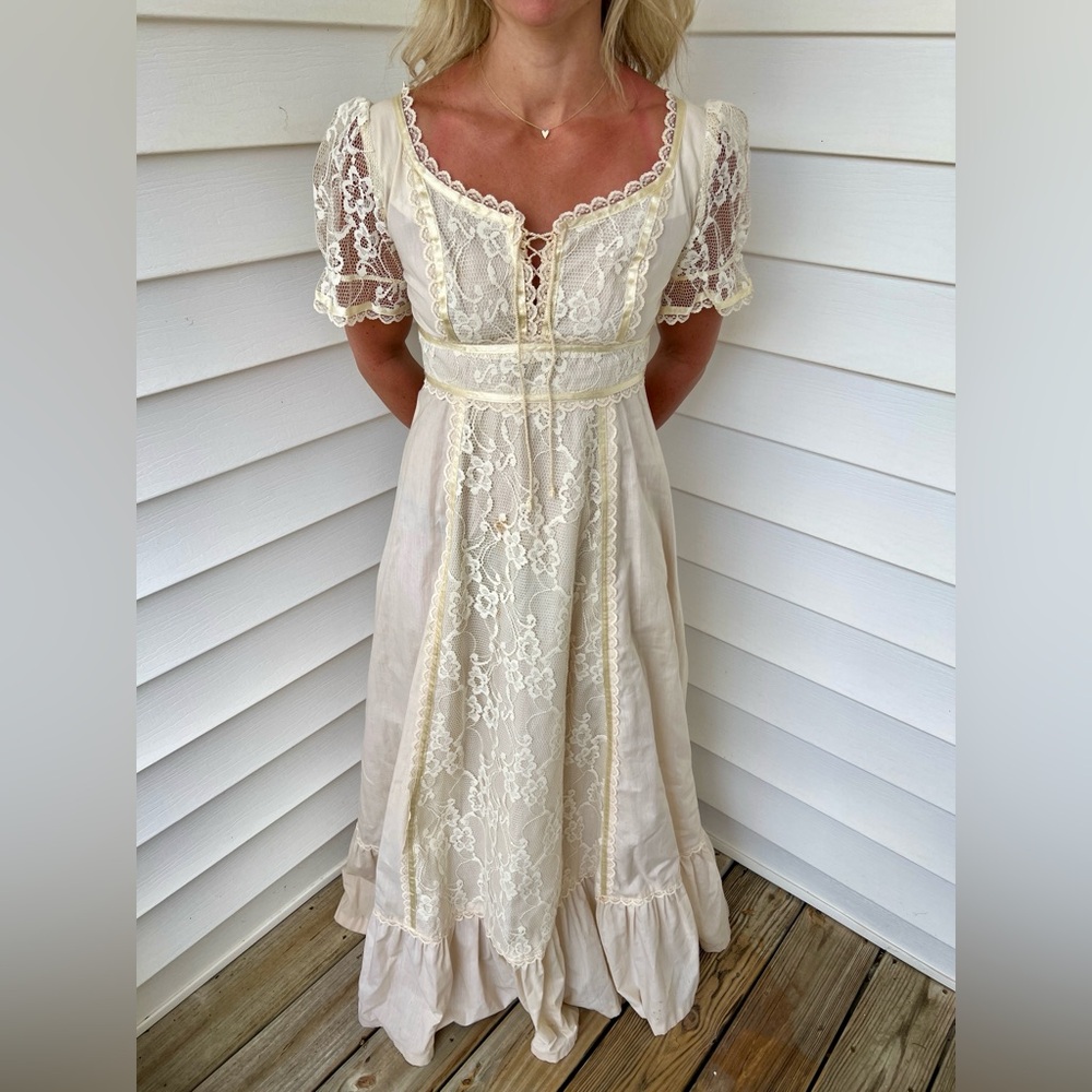 Long Prairie Dress 70s Maxi Boho Puff Sleeve Bohemian Wedding Vintage Hippie
